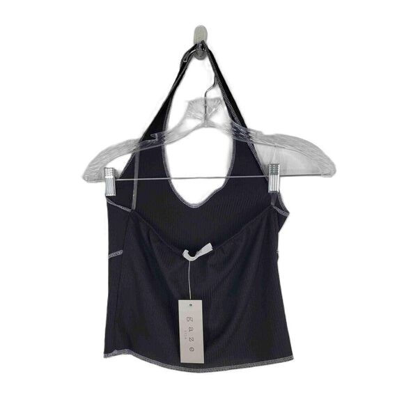 NWT Gaze Halter Top Sleeveless V Neck Contrast Stitching Size Small - Picture 3 of 5